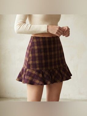 Kirious Los Angeles Y2K Plaid Wool Blend Ruffle Hem Mini Skirt Size Medium